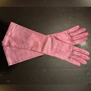 Brand New Mario Portolano Long Metallic Pink Leather Gloves, size 7